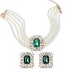 Chic Geometric Design Colorful Crystal Accented Layering Pearls Necklace And Earrings Jewelry Set for Gatherings