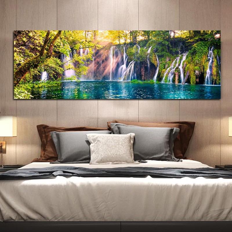 Canvas Painting Lake Waterfall Green Tree Mural Posters Prints Wall Art Picture For Living Room Bedroom Prints Picture