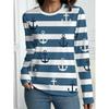 Damen T-Shirt Outdoor Freizeit Langarm Gestreift Anker Muster 3D Druck Oberteile Straße Rundhals Herbst Übergroß Kleidung