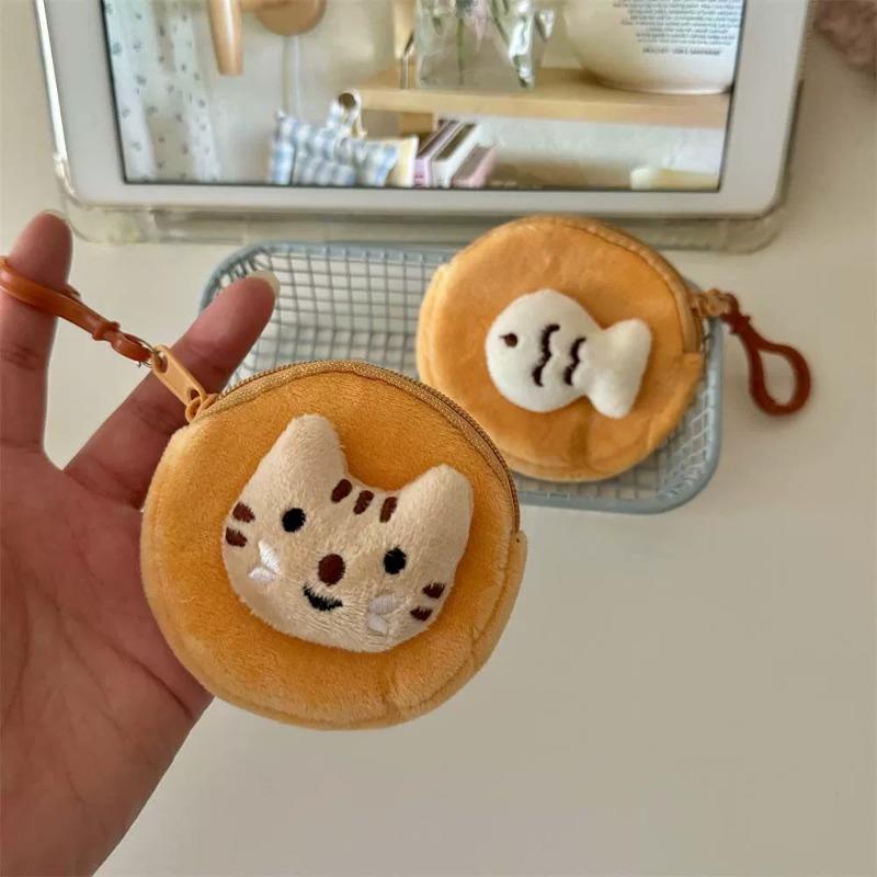 1Pc Cute Muffin Cat Fish 3D Plush Coin Purse Portable Cartoon Drop-proof Protector for AirPod Girl Key Earphone Zipper Organizer