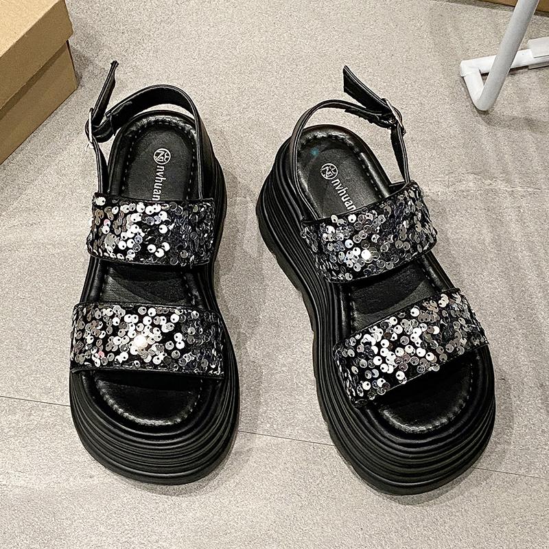 Fashion Aphixta Silver Platform Sandals Women Wedge 8.5cm High Heels Shoes Bling Sequine Summer Zapatos Mujer Wedges Woman Sandal