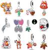 Autumn Maple Leaves Lucky Dangle Charm Squirrel Hedgehog Bead Pendant Fit Original Bracelet Women DIY 925 Silver Gifts Accessory