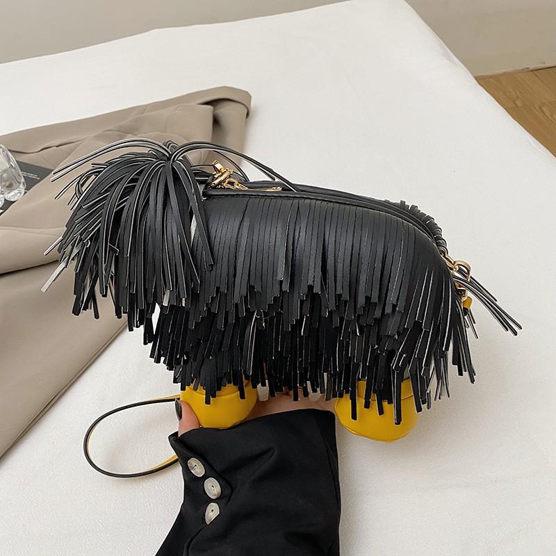 Ins Funny Hot Girl Cross-body Bag Creative Tassel Puppy Shoulder Niche Design Commuter чёрный