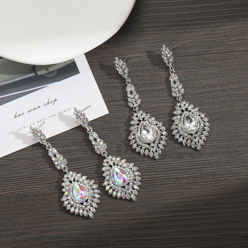 Retro Long Water Drop Rhinestone Earrings, Alloy Diamond-encrusted Gypsy Bride Earrings, High-end Antique Earrings