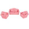 3Pcs   Sofa Set Pine Cloth Double Sofa 2 Single Sofa Light Color Strip  Ature Sofa for 1:12 Doll House