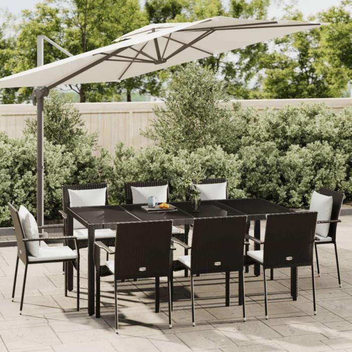 VidaXL Mobilier à dîner de jardin 9pcs et coussins noir résine tressée 3184980