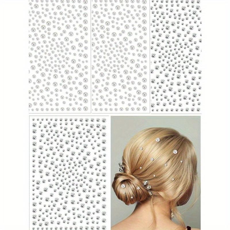 Autoadeziv Total Patru Foi de Pietre Prețioase și Perle Faux, Bijuterii de Festival, Pietre Prețioase pentru Păr, Autocolante cu Strasuri Pentru