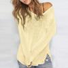 Women V Neck Hollow Out Knit Crochet Sweater Pullover Loose Fit Long Sleeve Lightweight Beach Cover Up Top