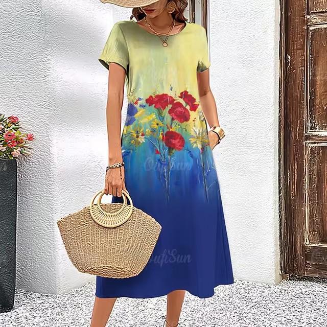 3D Geometric Stripe Print Elegant Women's Short-sleeved Summer Dress