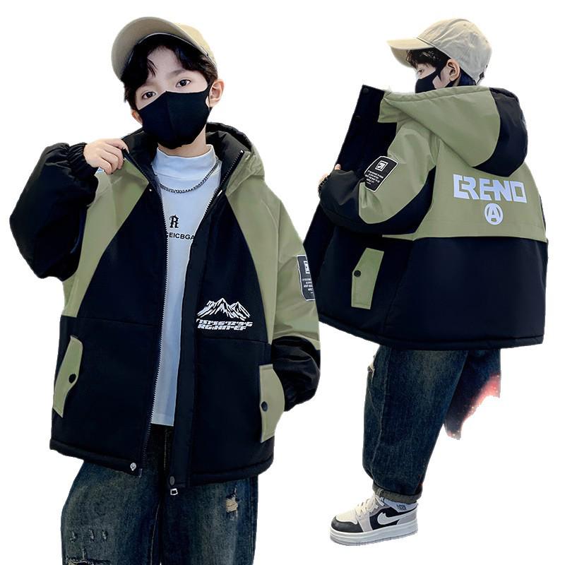 Boy's Plus Velvet Parka - New 2025 Autumn/Winter Cotton Jacket, Medium/Large Sizes, Thickened Windbreaker