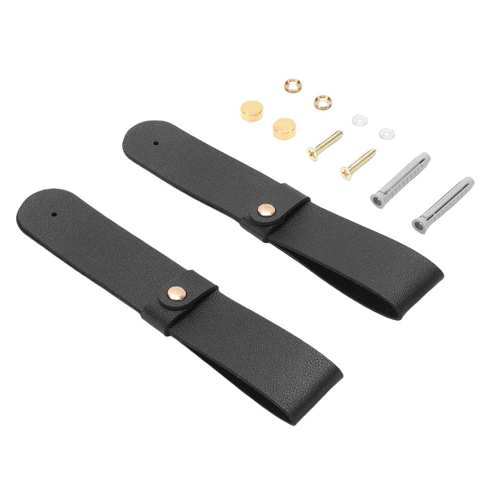 2pcs PU Leather Curtain Rod Holders Brackets Mounted Loop Straps with Screws Plastic Wall Plugs Boho Pole Hanger Hook