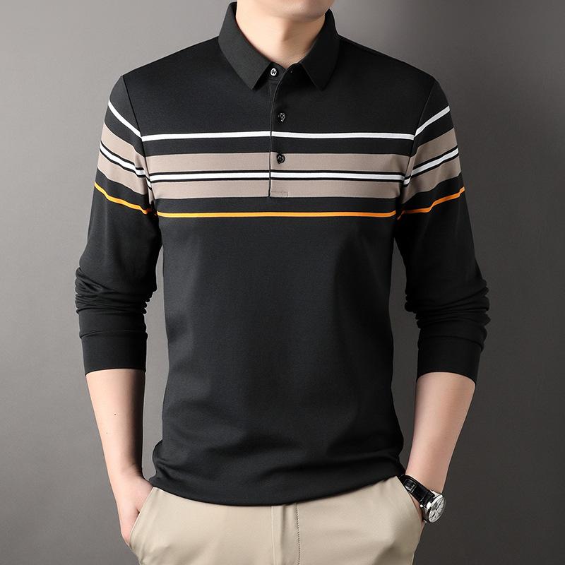 

Осенняя новая мужская рубашка поло, для молодежи и среднего возраста, модная повседневная полосатая футболка с длинными рукавами, свободная рубашка для мужчин XXXXL