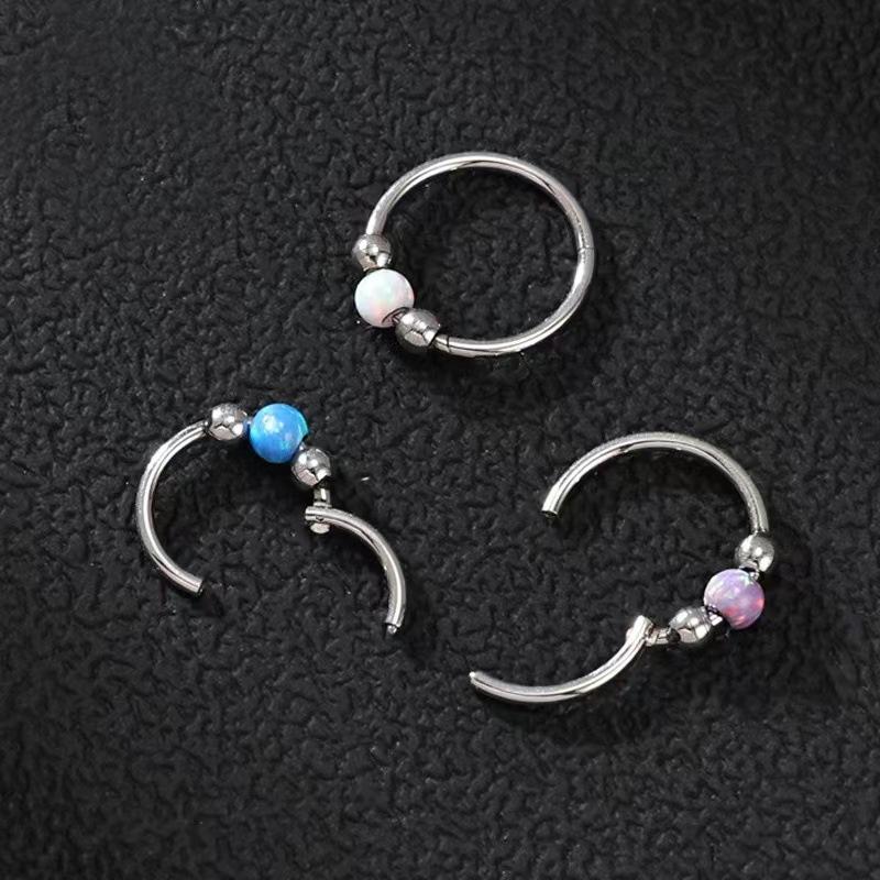 1Pc Blue Opal Nose Piercing Gold Color Septum Ring Stainless Steel Nose Clicker Ear Helix Cartilage Piercings 18G Jewelry