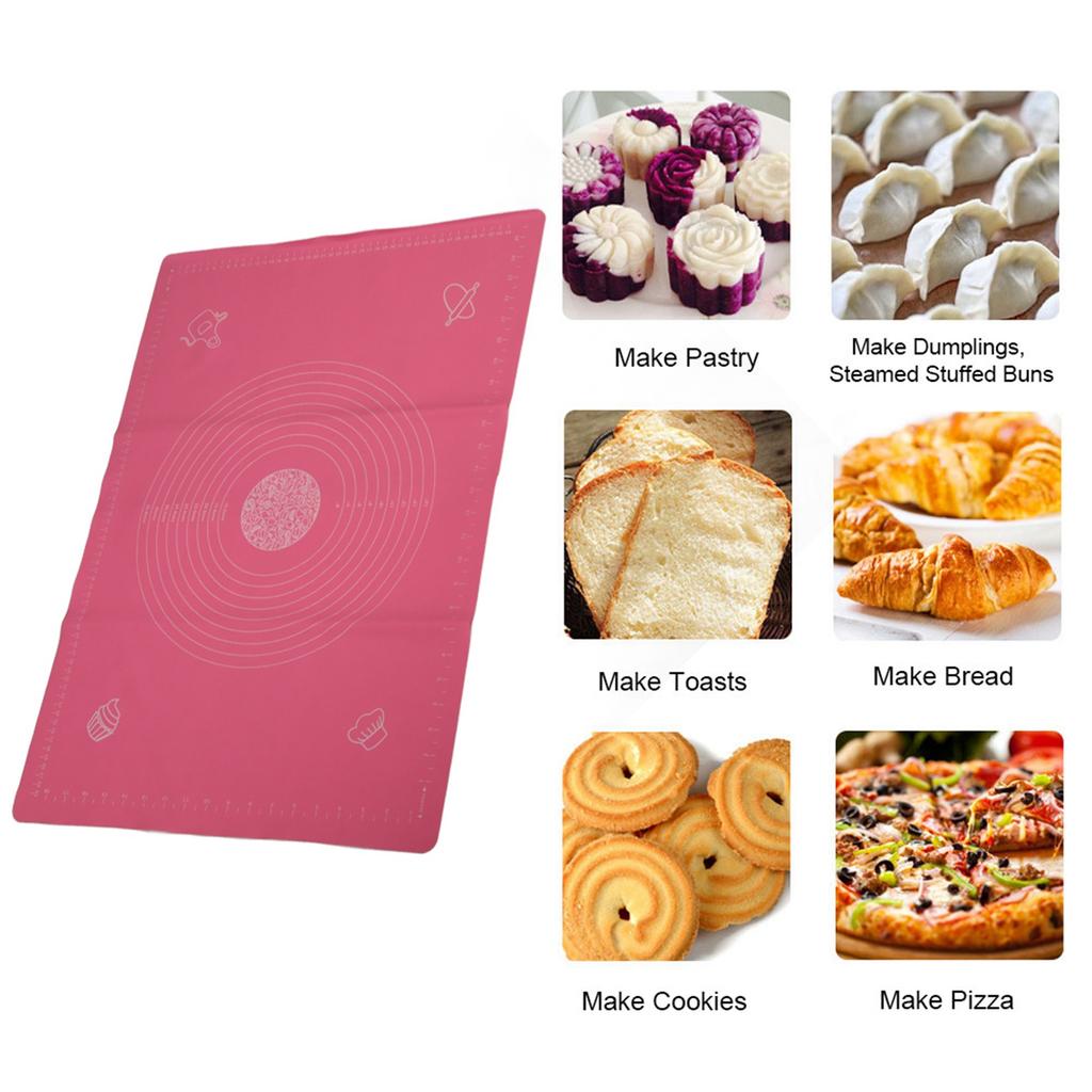 Silikon Non-Stick Rullande Knådningsdegplatta Matta med Skalor Köksbakningstillbehör(Rosa