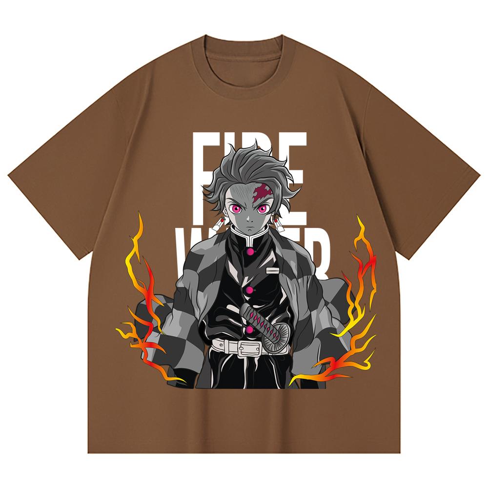230 Gsm 100% Cotton Demon Slayer V116 Tanjiro Print Unisex Heavy Cotton T Shirt