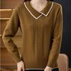 Women's V Neck Sweater Solid Color Slim Knit Pullover Sweater Autumn Winter