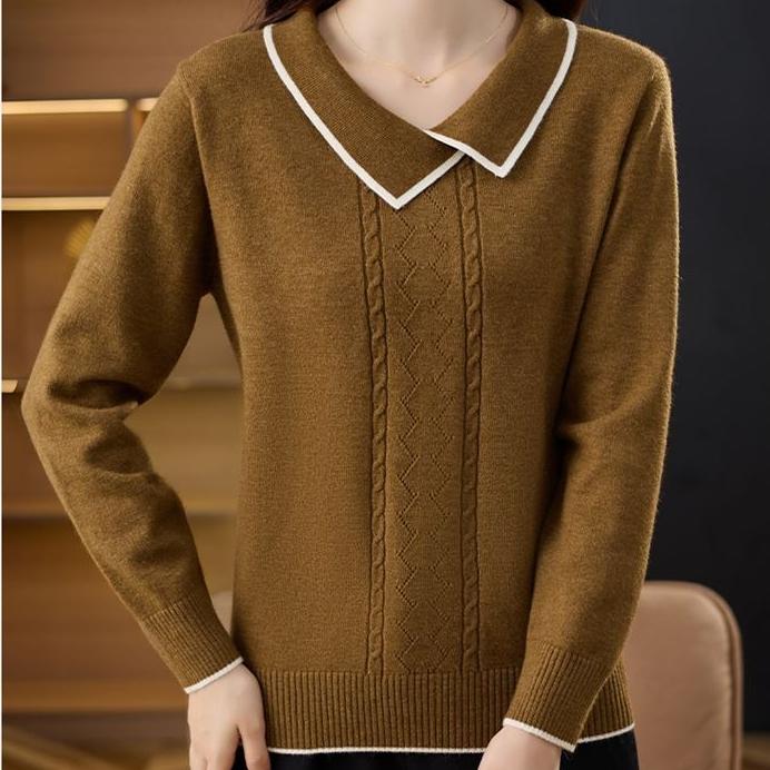 Women's V Neck Sweater Solid Color Slim Knit Pullover Sweater Autumn Winter