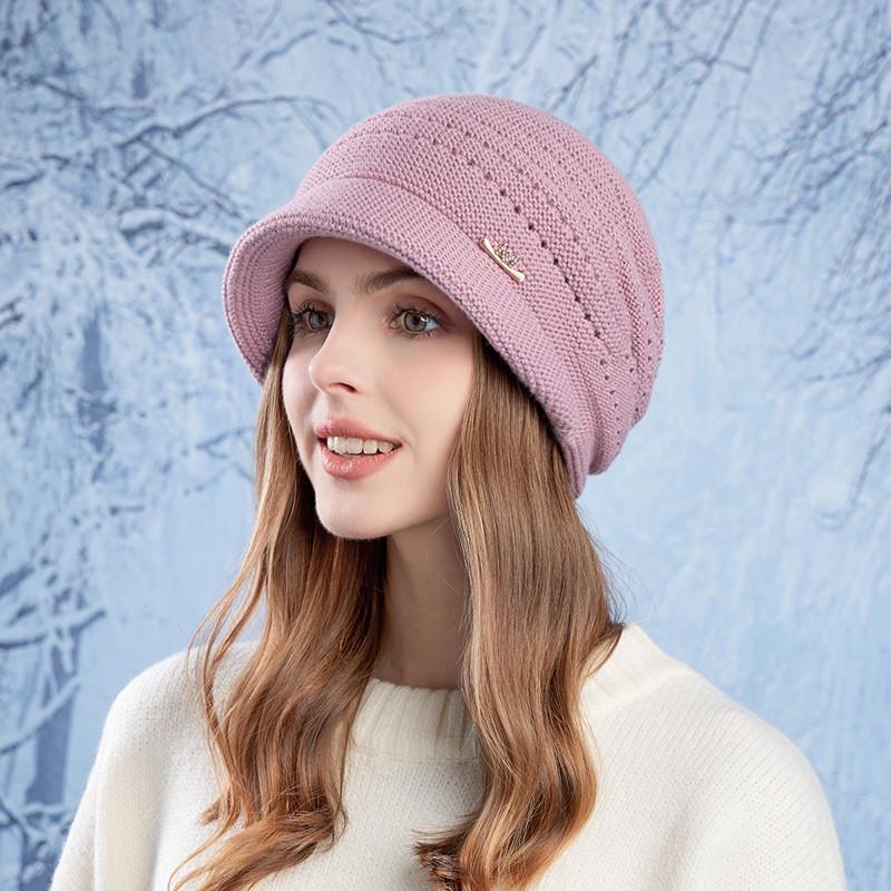 Knit Hat For Women Winter Warmth Acrylic Short Brim Casual Fashion Accessory Purple