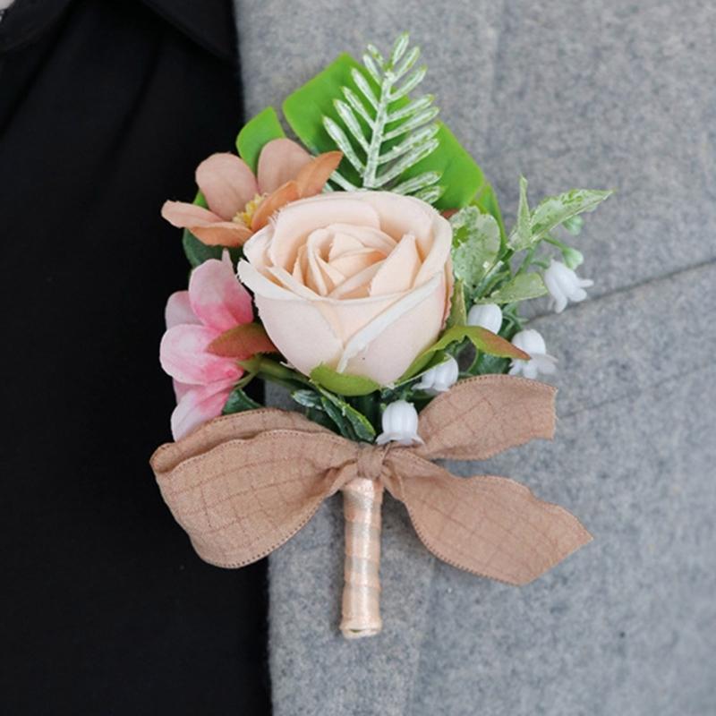 Elegant Wedding Groom Boutonniere Bridal Rose Corsage for Wedding Business Meeting Receptions Wedding Bride Accessories