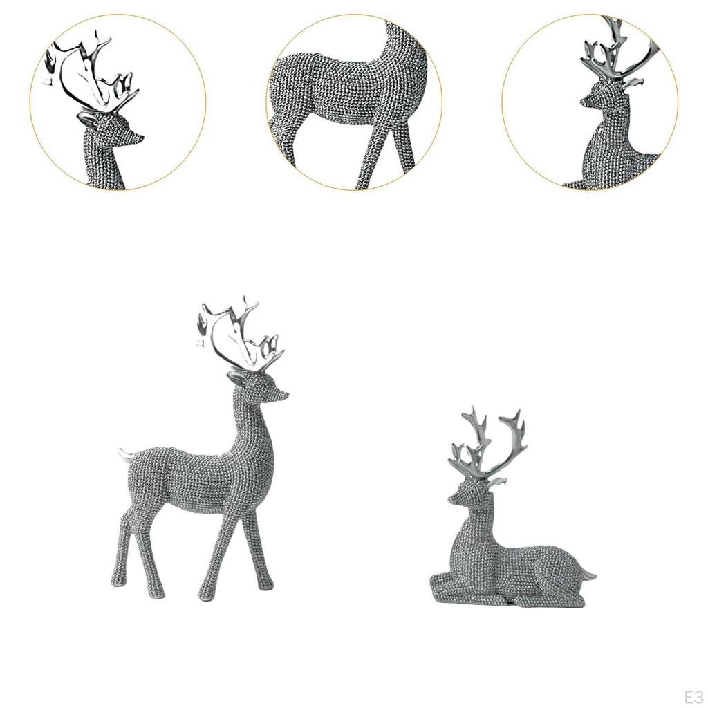 1 Pair Reindeers Deer Figurines Resin Sculpture Decorative Shelf Decoration for Office Desktop,