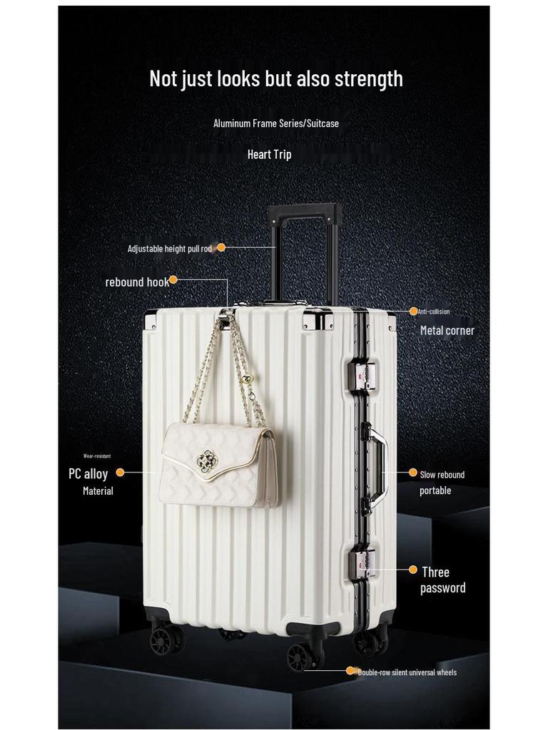 Robust Aluminum Frame Trolley Suitcase with Silent Wheels and Combo Lock - Large Capacity for Men, Women, and Students