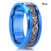 8Mm Men Black Red Stainless Steel Finger Ring Viking Dragon Blue Cubic Zirconia Inlay Finger Ring Nuptial Bridal Band Beveled Edge Comfort FitTrendy