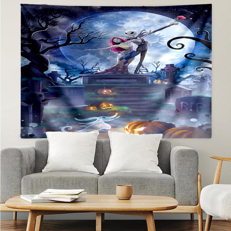 The-Nightmare-Before-Christmas Print Tapestry, Backdrop, Easy Setup, Ideal for Bedroom, Office & Living Room, with Aesthetic Wall Hanging Decor.