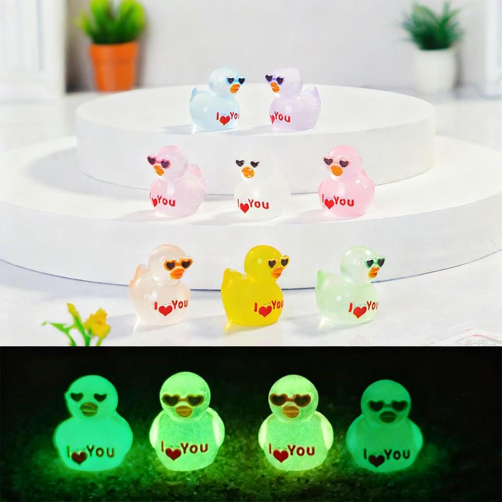 10/20Pcs Glow In Dark Resin Duck Figurines With Heart Sunglasses Valentine Gift I Love You Decor For Fairy Garden
