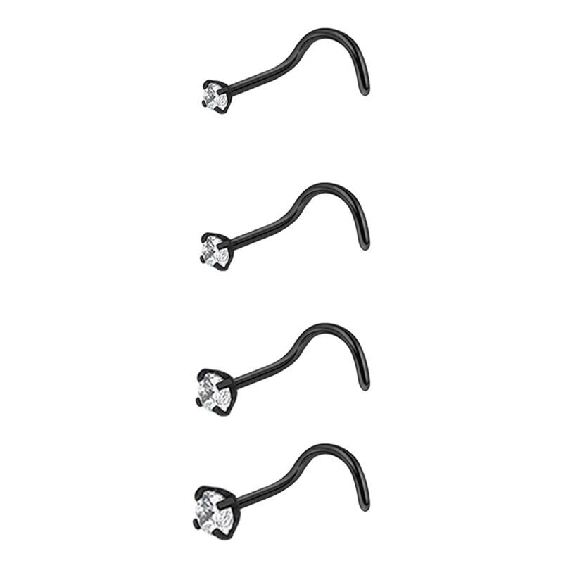 4/12PCS Stainless Steel Zircon Nose Piercing Stud Set L Shape Nose Ring Lot Twist Nose Ring Stud Bulk Body Piercing Nariz Pack