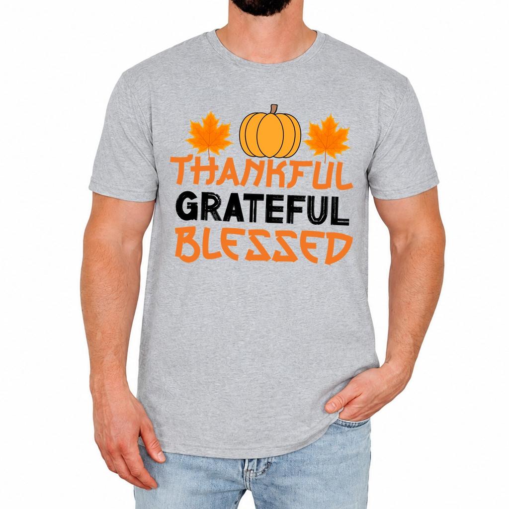 Thankful Grateful Blessed Mens T-Shirt Autumn Pumpkin Inspirational Holiday Gift