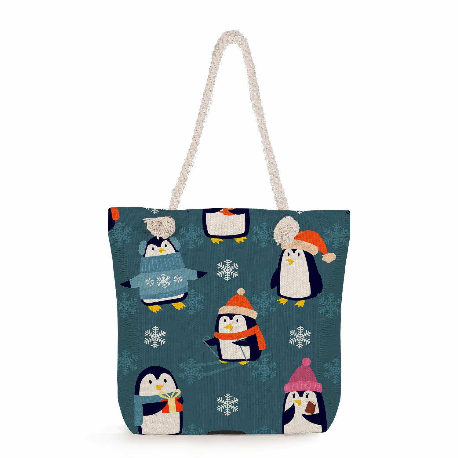 

Пляжная сумка через плечо из толстой веревки с принтом пингвинов 7315 CLE