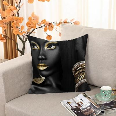 Elegant Room Cushions Covers Black Gold African Lady Pillow for Sleep Cushion Cover  ×  Decorative Pillows Sofa × Stuffed