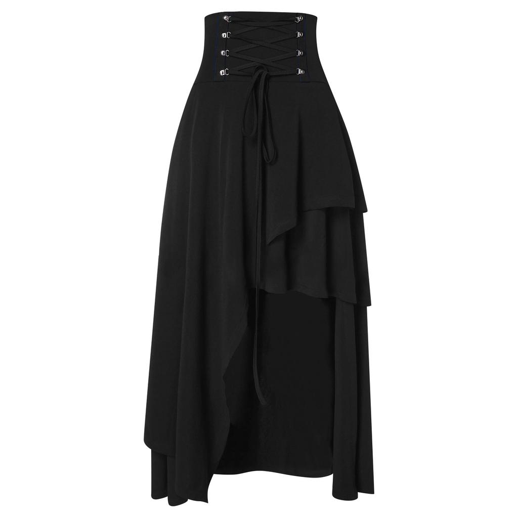 Women's Retro Skirt Ruffle Waist Retro Women's Skirt Loose Skirt