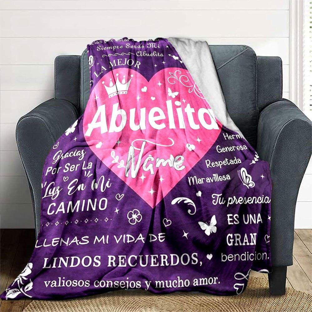 Abuelita Heart Home Customize Your Name Blankets Soft And Cozy Lightweight For All Seasons Perfect For Picnics Sofa Office Bed Living Room Ideal Gift