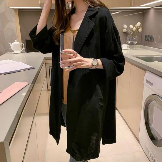 

Весенне-осеннее женское пальто средней длины с лацканами, однобортное однобортное однобортное однотонное пальто в стиле ретро с карманами в стиле ретро, ​​пальто-ветровка в стиле ретро