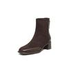 Krazing Pot Cow Suede Nubuck Autumn Winter Shoes Thick Heels Size 42 Square Toe Zipper Vintage Ankle Boots