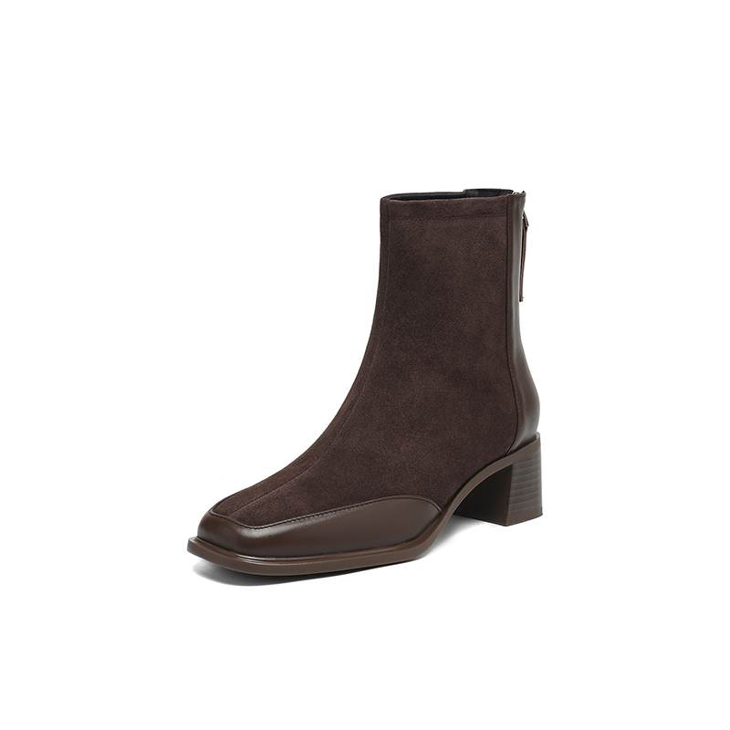 Krazing Pot Cow Suede Nubuck Autumn Winter Shoes Thick Heels Size 42 Square Toe Zipper Vintage Ankle Boots