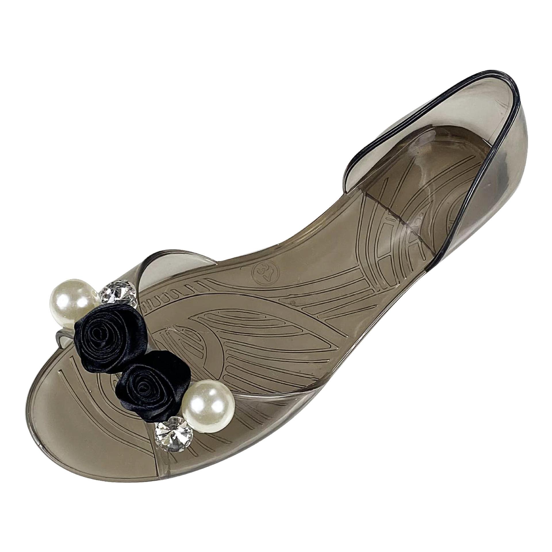 

Pearl Rose Fashionable Transparent Jelly Shoes Comfortable Casual Fish Mouth Four Seasons Flat Shoes 36 прозрачный черный