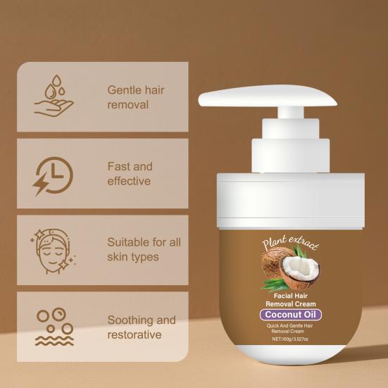 Yousheng 1/2 Stück 100ML Kokosöl Gesichtshaarentfernung Creme Pflanzenextrakt Schmerzfrei Feuchtigkeitsspendend Ganzkörper Arm Bein Achseln Haarentferner Depilatory