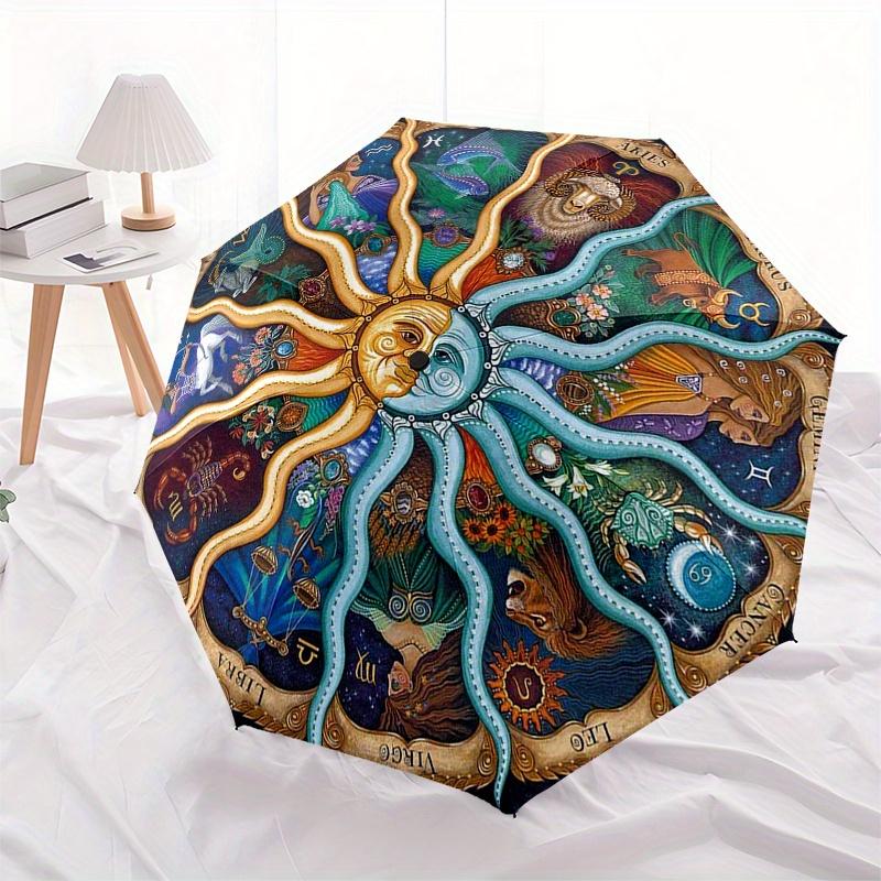Zodiac Mandala Wall Art: Celestial Harmony DecorUmbrella, Portable 3-Fold Umbrella for Men & Women,Christmas Gift ES82