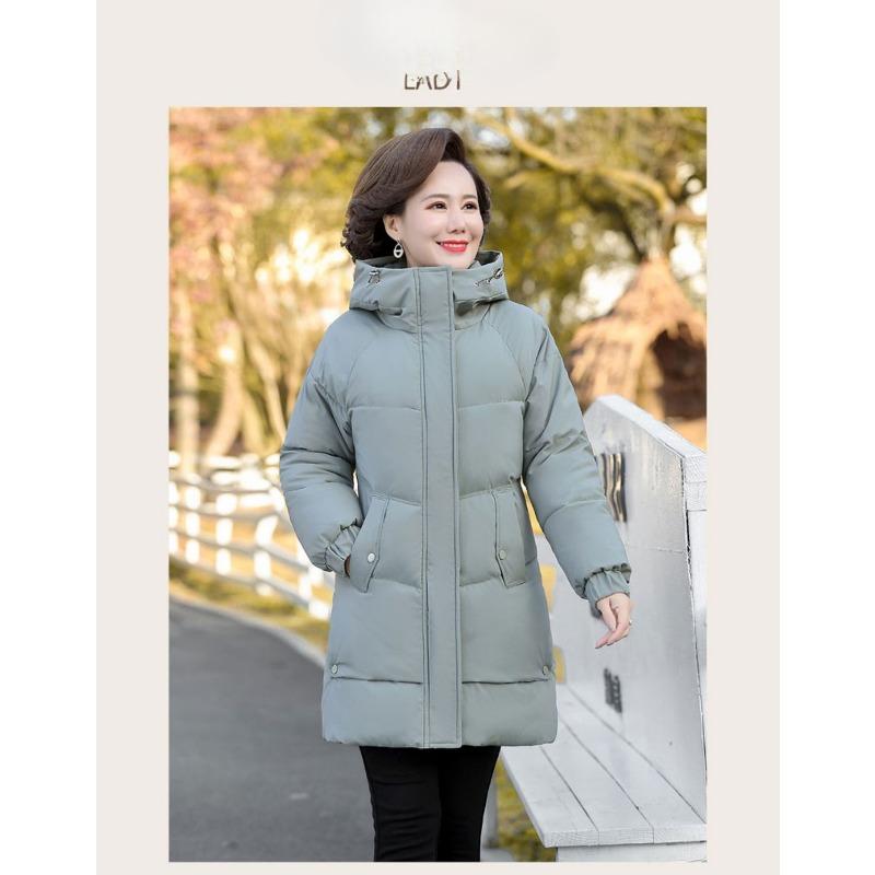 Winter Cotton Padded Jacket Hooded Fleece Thick Parkas Warm Loose Long Overcoat Middle Aged Coat