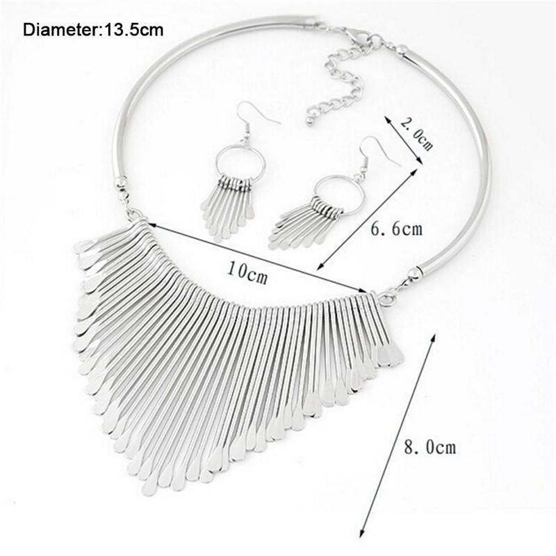 1Set Lady Metal Tassels Coins Pendant Chain Bib Necklace Earrings Jewelry Chic