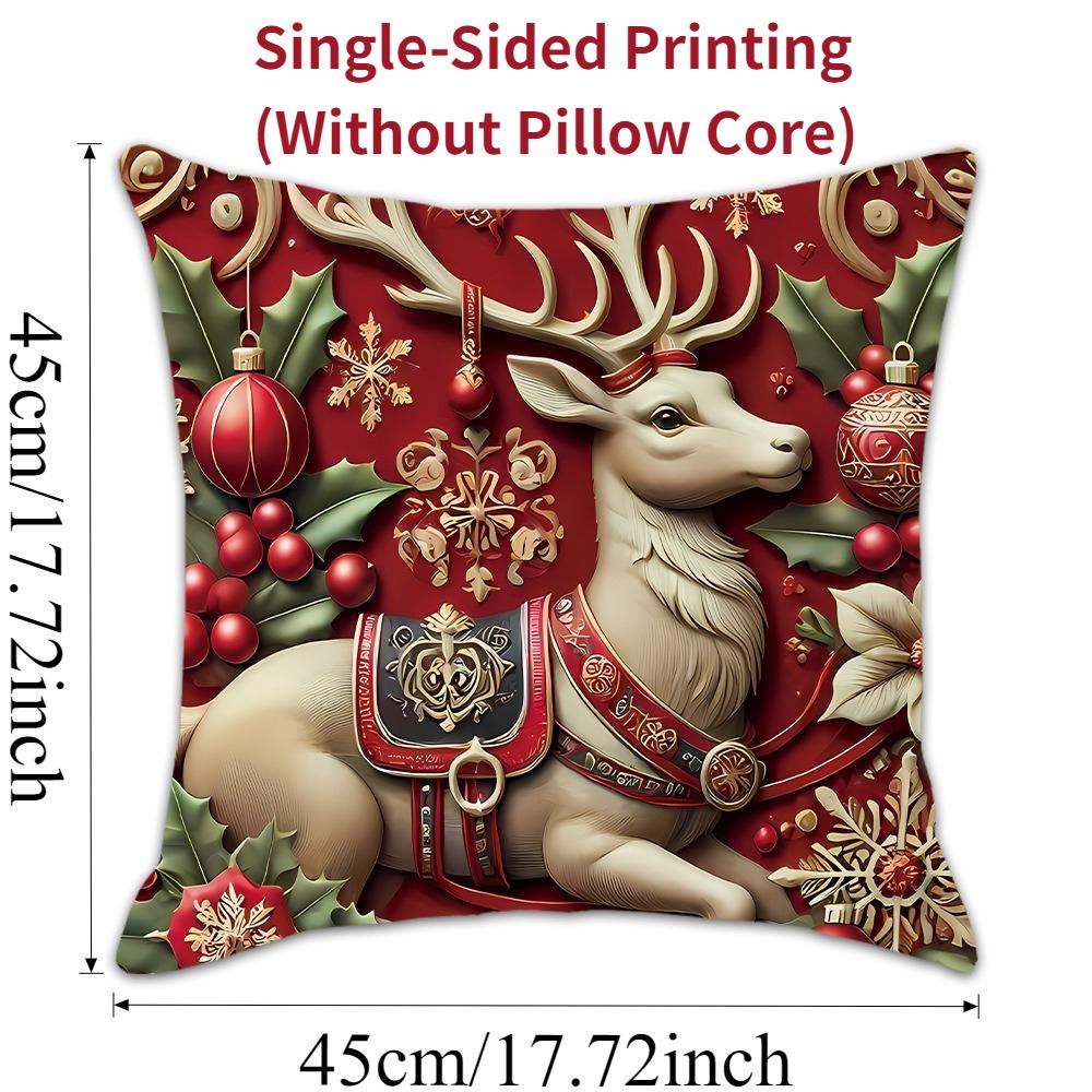 1/4 pièces Housse de Coussin de Noël Lin Design Père Noël Rennes Fermeture Éclair Décoration Salon Hivernal Canapé Funda Cojines De 45x45