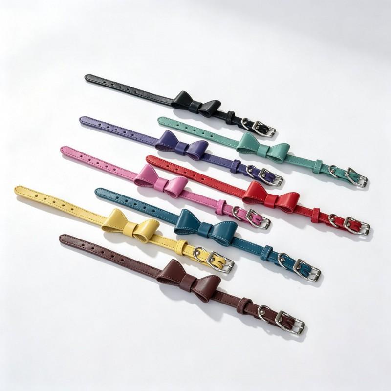 Pet Bow Genuine Leather Dog Collar Small Medium Dogs Multi-color Head Layer Cowhide