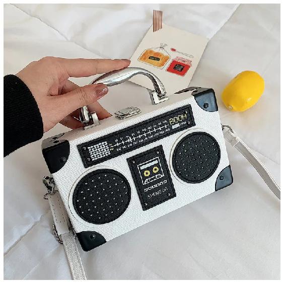 Fun Creative Radio Shape Women Handbag Fun Retro Individual Crossbody Bag Vintage Shoulder Bag Unique Small Box Messenger Bag