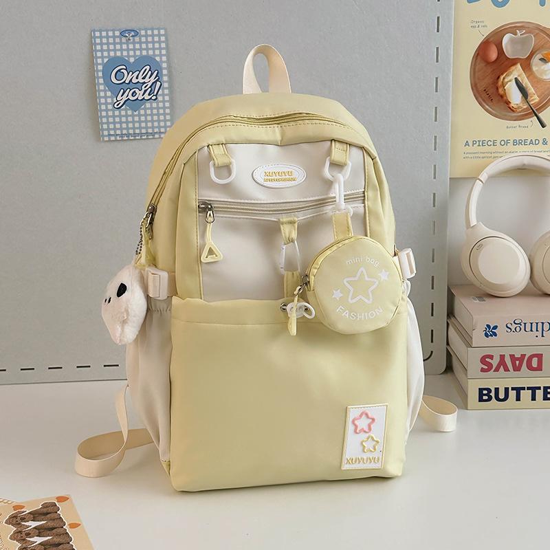 Schoolbag Cream Wind Campus Middle and High School Schoolbag Versatile Large Capacity Color Matching Leisure Ridge Backpack Travel Going Backpack