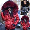 Women Autumn Winter Faux Fur Hood Zipper Warm Down Coat Outdoor Parka Outerwear