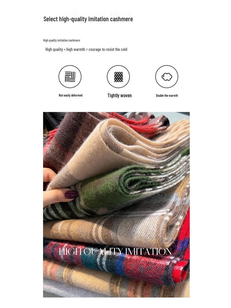 2024 British Red Plaid Imitation Cashmere Scarf: Cozy Winter Neck Shawl Gift