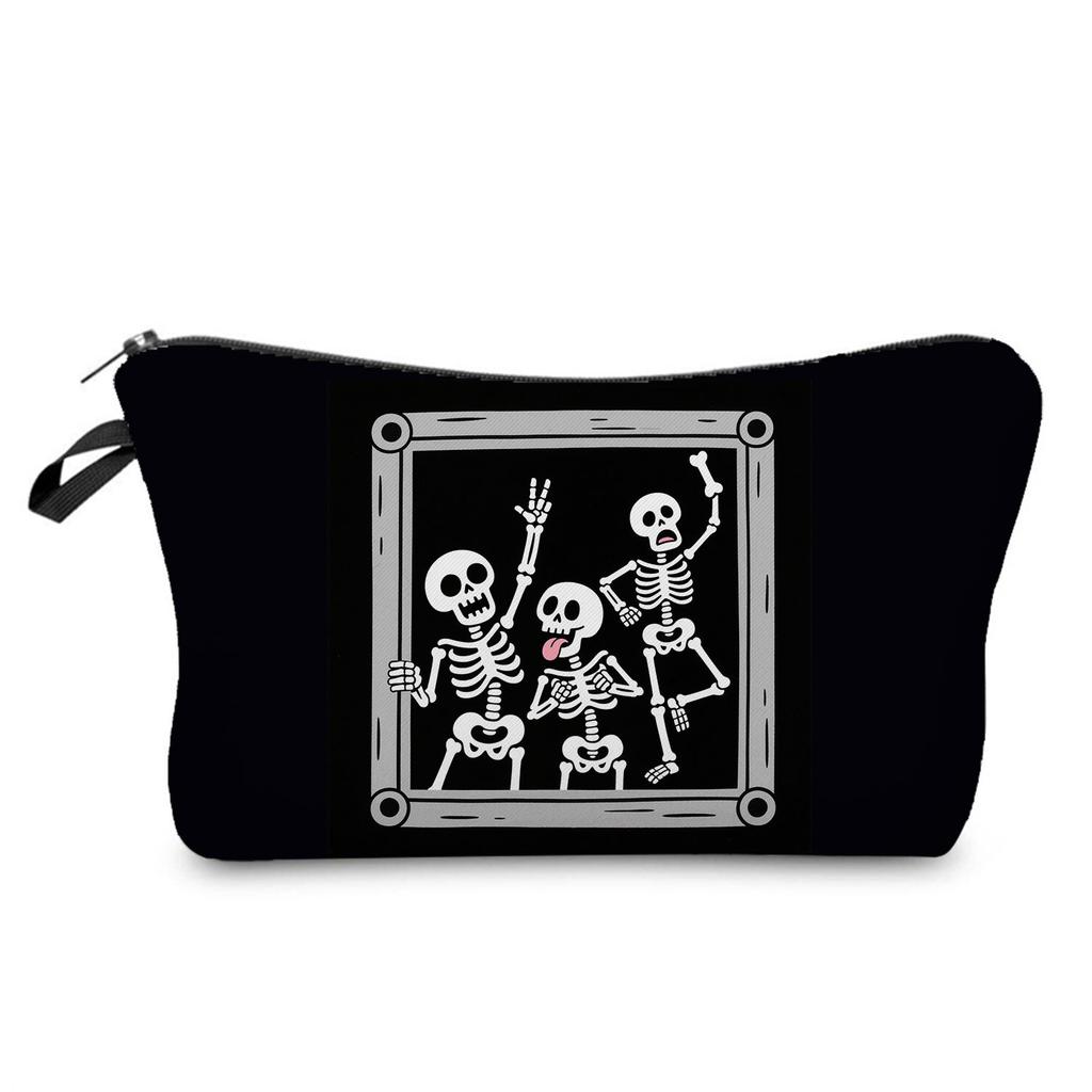 Skull Print Cosmetic Bag, Nail Polish Storage Bag, Daily Travel Clutch Bag, Toilet Bag.