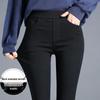 Women's Black Fleece-Lined Leggings - Thick, High Waist, Elastic Waistband, Slim Fit, Perfect for Autumn and Winter.